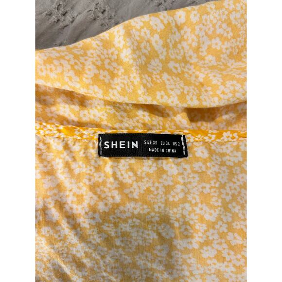 SHEIN Yellow Floral Mini Dress Sundress Tiered Ruffles Tie Straps-Size S - Picture 5 of 5